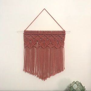 Macrame wall hanging hand dyed heart lines design
